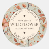 Gepersonaliseerde Sage Green Wildflower Baby showe Ronde Sticker (Voorkant)