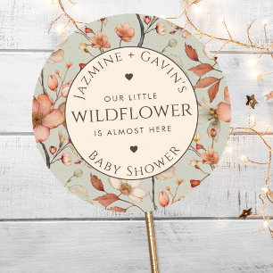 Gepersonaliseerde Sage Green Wildflower Baby showe Ronde Sticker