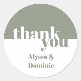 Gepersonaliseerde Sage Groene Bruiloft Dank u Ronde Sticker