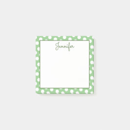 Gepersonaliseerde Sage Groene en Witte Polka Dots Post-it® Notes