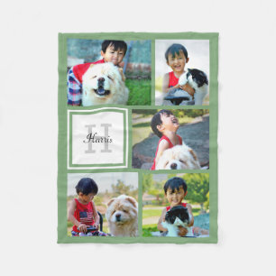 Gepersonaliseerde Sage Groene Fotocollage Monogram Fleece Deken