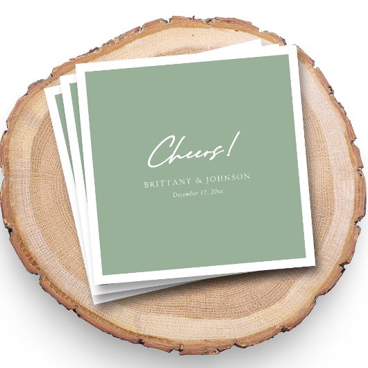 Gepersonaliseerde Sage Groene "Proost" Script Brui Servet