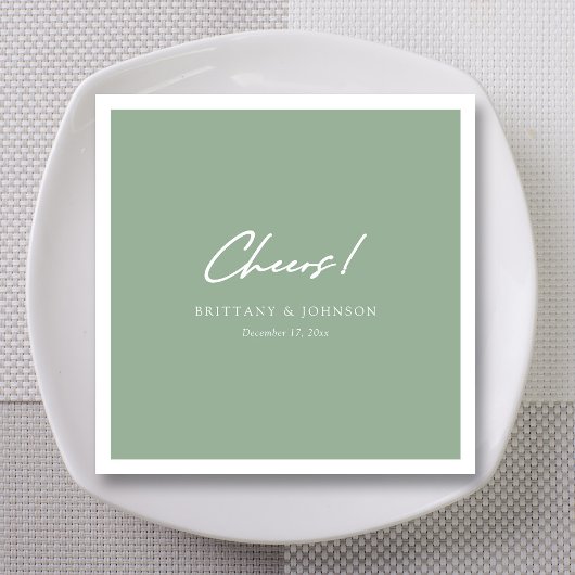 Gepersonaliseerde Sage Groene "Proost" Script Brui Servet