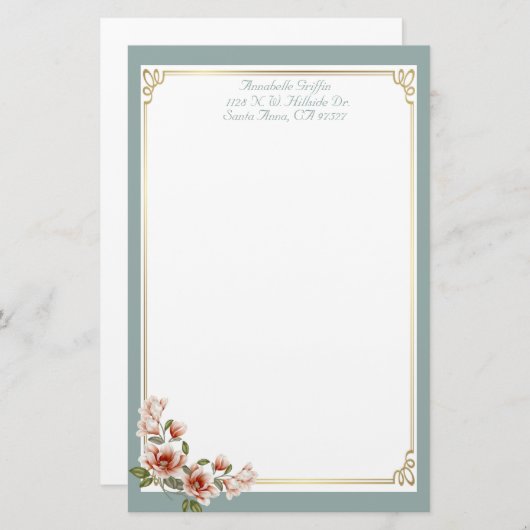 Gepersonaliseerde Sage Magnolia Briefpapier (Voorkant / Achterkant)