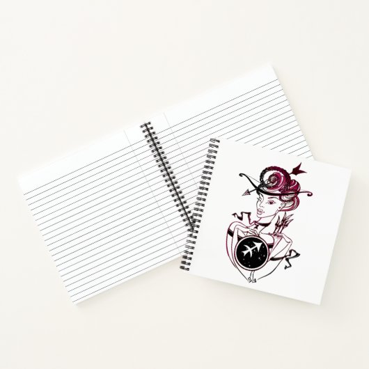 Gepersonaliseerde Sagittarius Art Deco Lady Notitieboek (Binnen)