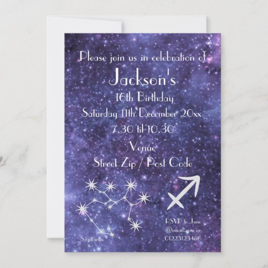 Gepersonaliseerde Sagittarius Zodiac Galaxy Party Kaart (Voorkant)