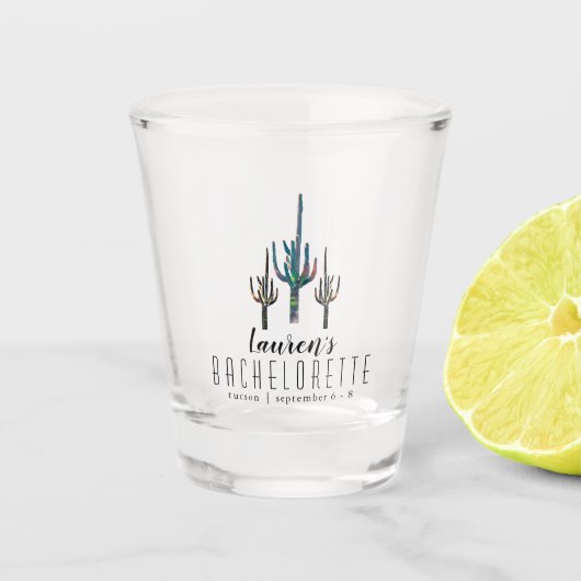 Gepersonaliseerde Saguaro Cactus Bachelorette Shot Glas (Voorkant)
