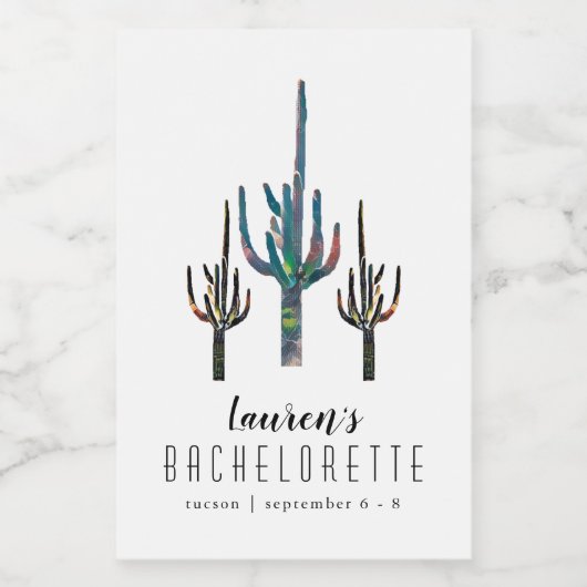 Gepersonaliseerde Saguaro Cactus Bachelorette Wijn Etiket (Enkel label)