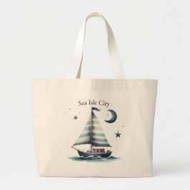 Gepersonaliseerde Sailboat, Moon and Stars Canvas  Grote Tote Bag