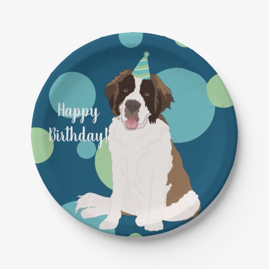 Gepersonaliseerde Saint Bernard Birthday Papieren Bordje (Voorkant)