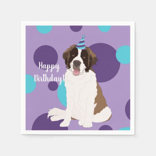 Gepersonaliseerde Saint Bernard Birthday Servet (Voorkant)