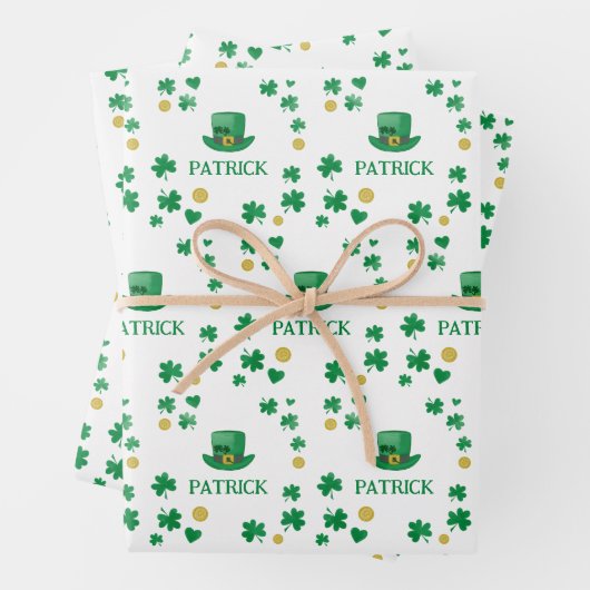 Gepersonaliseerde Saint Patricks Leprechaun Clover Inpakpapier Vel (In situ)