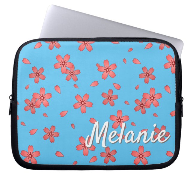 Gepersonaliseerde Sakura Cherry Blossom Blizzard Laptop Sleeve (Voorkant)