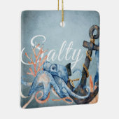 Gepersonaliseerde salty Octopus, kerst met anker o Keramisch Ornament (Rechts)