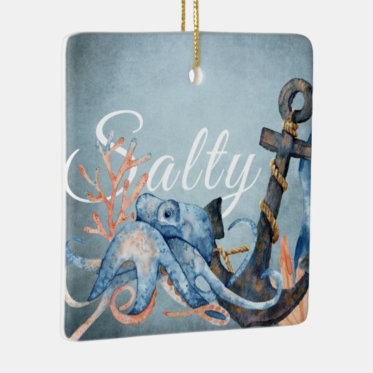 Gepersonaliseerde salty Octopus, kerst met anker o Keramisch Ornament (Rechts)