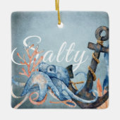 Gepersonaliseerde salty Octopus, kerst met anker o Keramisch Ornament (Voorkant)