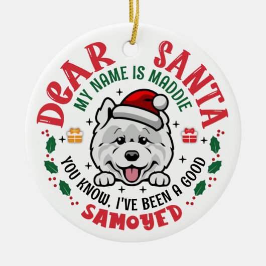 Gepersonaliseerde Samoyed Dog Kerstboom Ronde Keramisch Ornament (Voorkant)