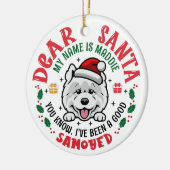 Gepersonaliseerde Samoyed Dog Kerstboom Ronde Keramisch Ornament (Links)