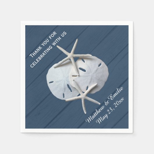 Gepersonaliseerde Sand Dollar Starfish bruiloft se Servet (Voorkant)