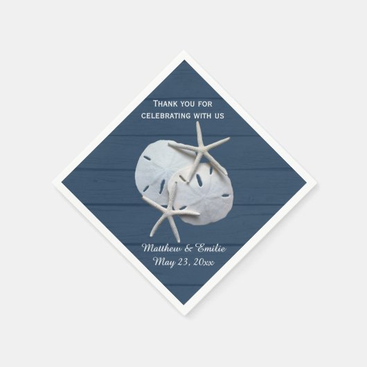 Gepersonaliseerde Sand Dollar Starfish bruiloft se Servet (Hoek)