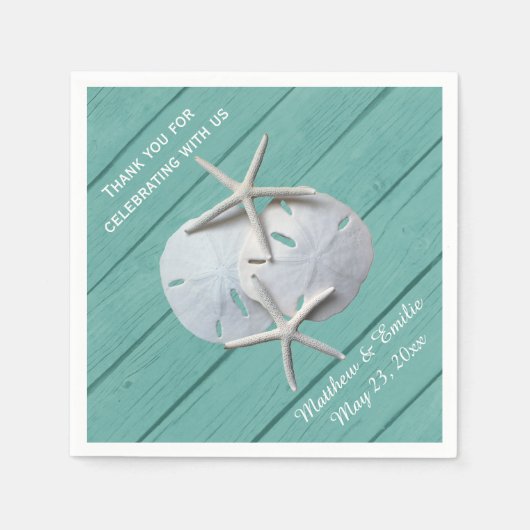 Gepersonaliseerde Sand Dollar Starfish bruiloft se Servet (Voorkant)