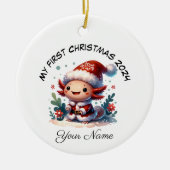 Gepersonaliseerde Santa Axolotl Eerste Kerstmis Keramisch Ornament (Voorkant)