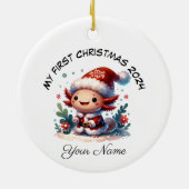 Gepersonaliseerde Santa Axolotl Eerste Kerstmis Keramisch Ornament (Achterkant)