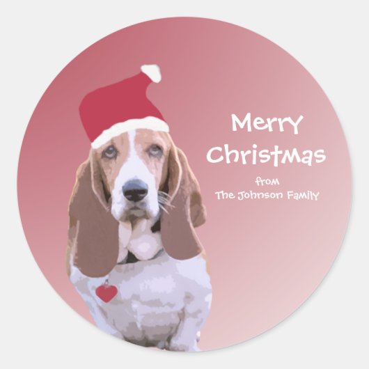 Gepersonaliseerde Santa Basset Hound Stickers (Voorkant)