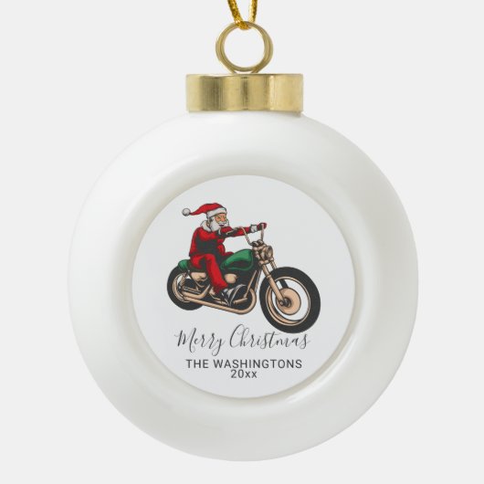 Gepersonaliseerde Santa Bike Rider Keramische Bal Ornament (Voorkant)