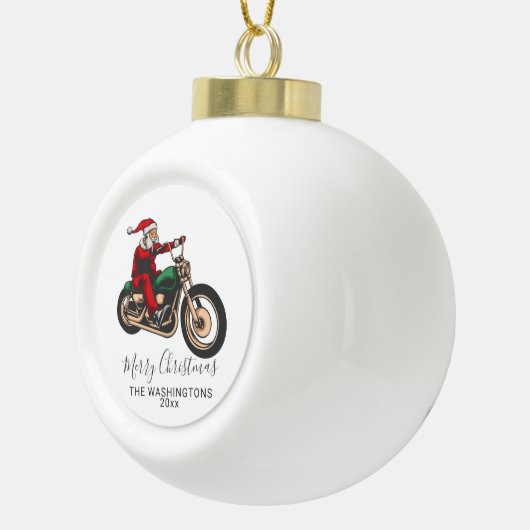 Gepersonaliseerde Santa Bike Rider Keramische Bal Ornament (Rechts)