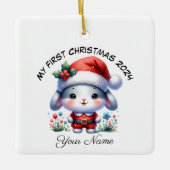 Gepersonaliseerde Santa Bunny Eerste Kerstmis Keramisch Ornament (Voorkant)