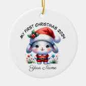 Gepersonaliseerde Santa Bunny Eerste Kerstmis Keramisch Ornament (Voorkant)