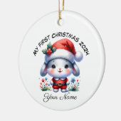 Gepersonaliseerde Santa Bunny Eerste Kerstmis Keramisch Ornament (Links)
