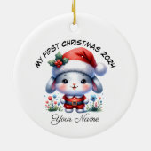 Gepersonaliseerde Santa Bunny Eerste Kerstmis Keramisch Ornament (Achterkant)