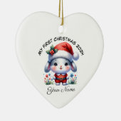 Gepersonaliseerde Santa Bunny Eerste Kerstmis Keramisch Ornament (Rechts)