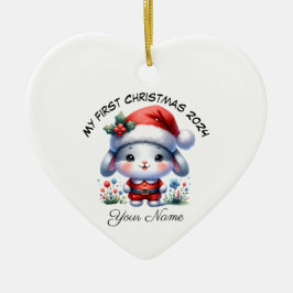 Gepersonaliseerde Santa Bunny Eerste Kerstmis Keramisch Ornament