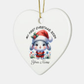 Gepersonaliseerde Santa Bunny Eerste Kerstmis Keramisch Ornament (Links)