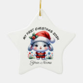 Gepersonaliseerde Santa Bunny Eerste Kerstmis Keramisch Ornament (Voorkant)