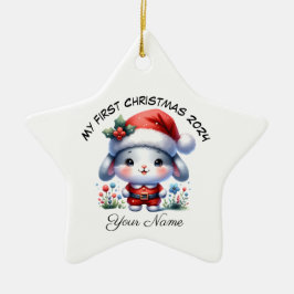 Gepersonaliseerde Santa Bunny Eerste Kerstmis Keramisch Ornament