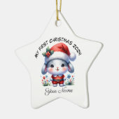 Gepersonaliseerde Santa Bunny Eerste Kerstmis Keramisch Ornament (Links)