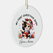 Gepersonaliseerde Santa Calico Kitten Eerste Kerst Keramisch Ornament (Rechts)