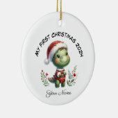 Gepersonaliseerde Santa Dinosaur Eerste Kerstdag Keramisch Ornament (Rechts)