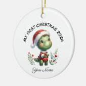 Gepersonaliseerde Santa Dinosaur Eerste Kerstdag Keramisch Ornament (Links)