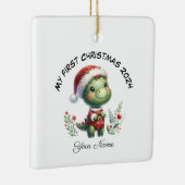 Gepersonaliseerde Santa Dinosaur Eerste Kerstdag Keramisch Ornament (Rechts)