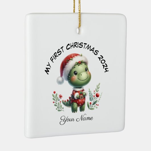 Gepersonaliseerde Santa Dinosaur Eerste Kerstdag Keramisch Ornament (Rechts)