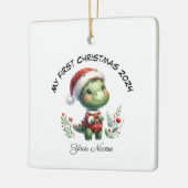 Gepersonaliseerde Santa Dinosaur Eerste Kerstdag Keramisch Ornament (Links)