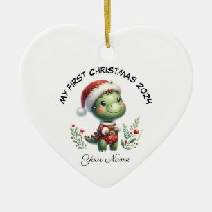 Gepersonaliseerde Santa Dinosaur Eerste Kerstdag Keramisch Ornament