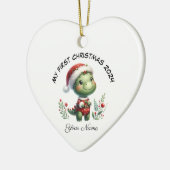 Gepersonaliseerde Santa Dinosaur Eerste Kerstdag Keramisch Ornament (Links)
