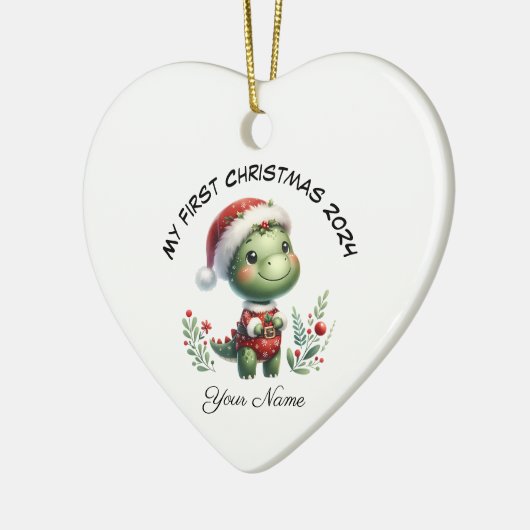 Gepersonaliseerde Santa Dinosaur Eerste Kerstdag Keramisch Ornament (Links)