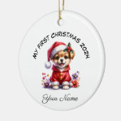 Gepersonaliseerde Santa Dog Puppy Eerste Kerstmis Keramisch Ornament (Links)